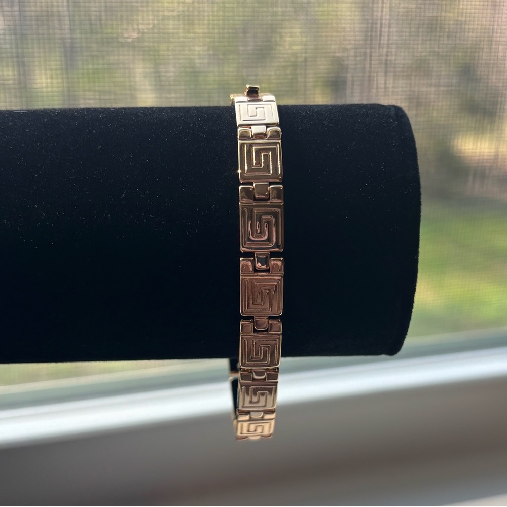 Bold Luxury Greek Key Bracelet | Rose Gold Plated, Meander Link, Modern